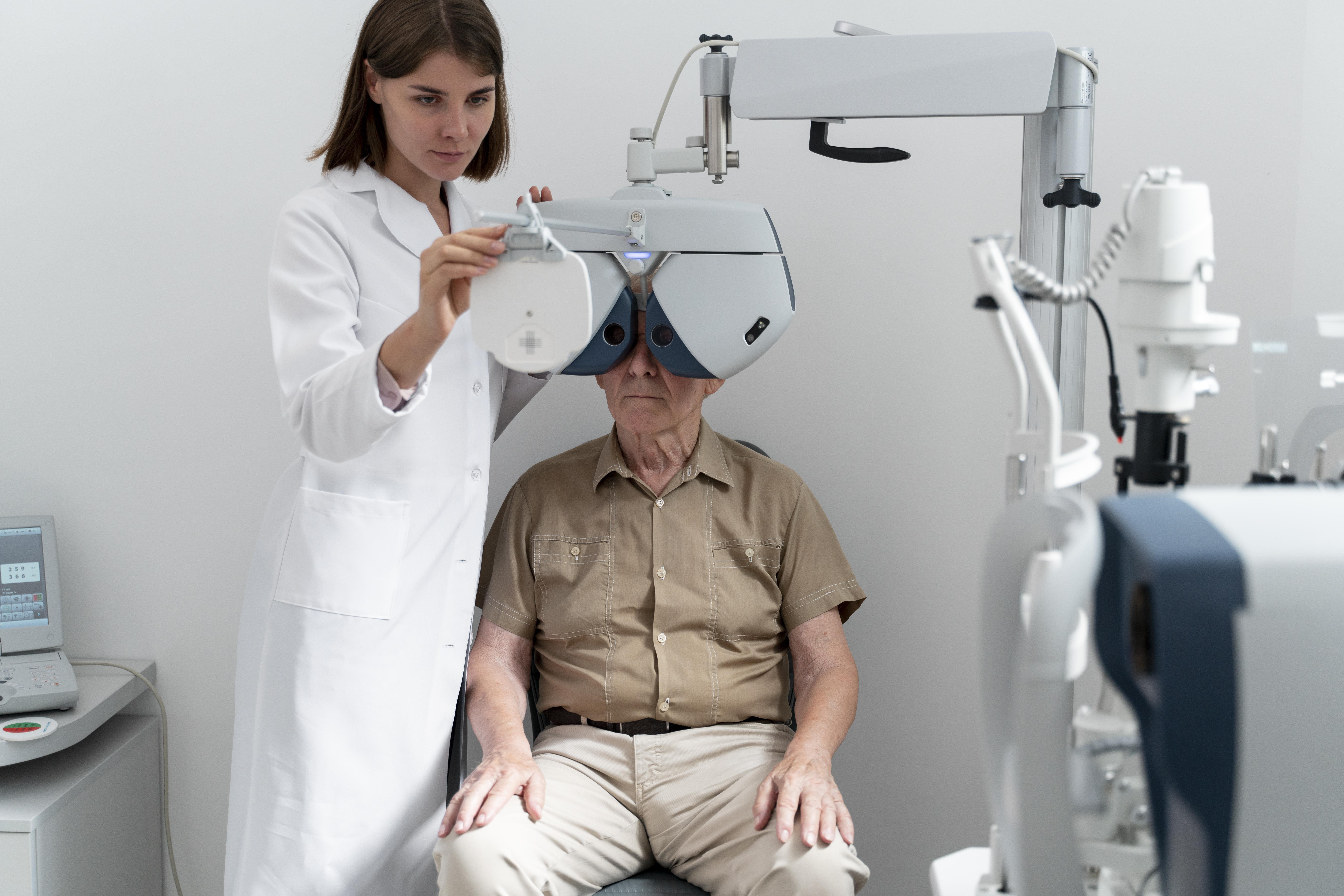 Doctor checking eye sight of a patient in the clinic